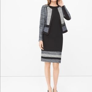 White House Black Market sleeveless black tweed border sheath dress, Size 8